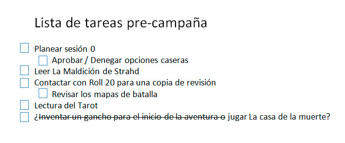 Lista de tareas para la sesión 0